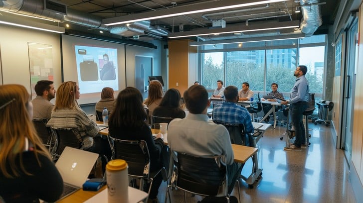 Faculty group in training session or presentation