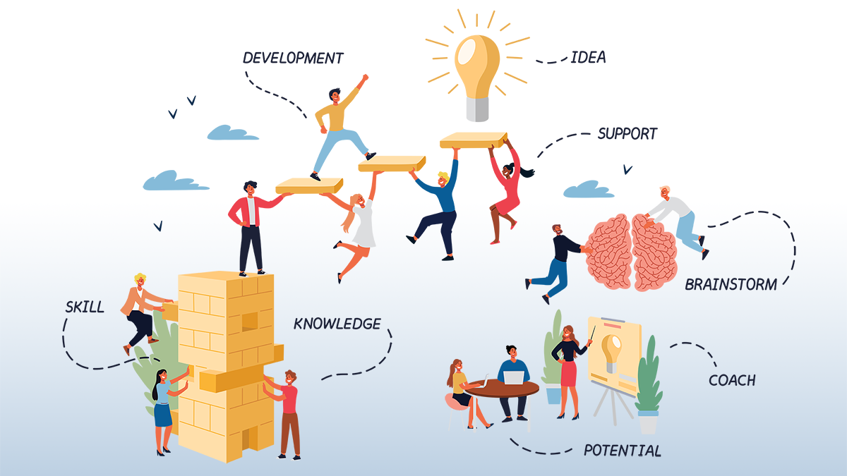 Startup incubation hub or students brainstorming in lab